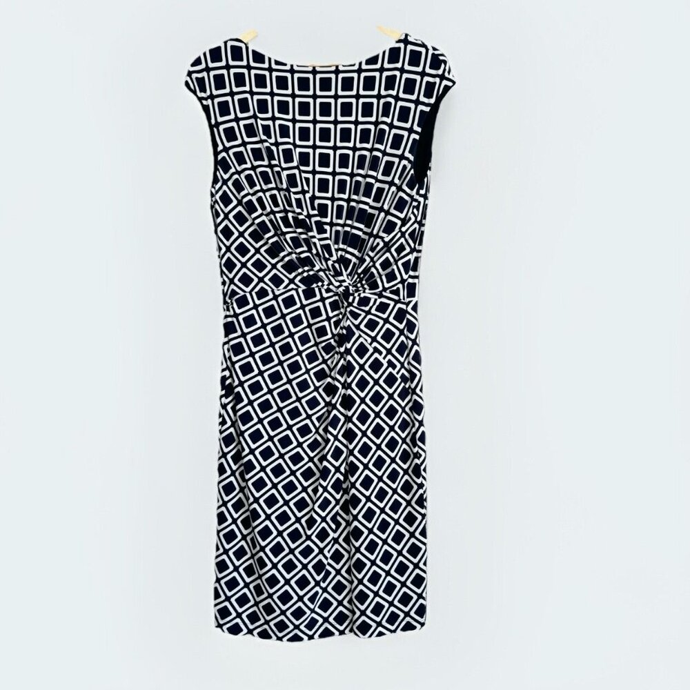 Lauren Ralph Lauren Womens Blue Geometric Twist Sheath Dress 14 Career Office